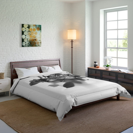 comforter featuring black and white photograph of roses