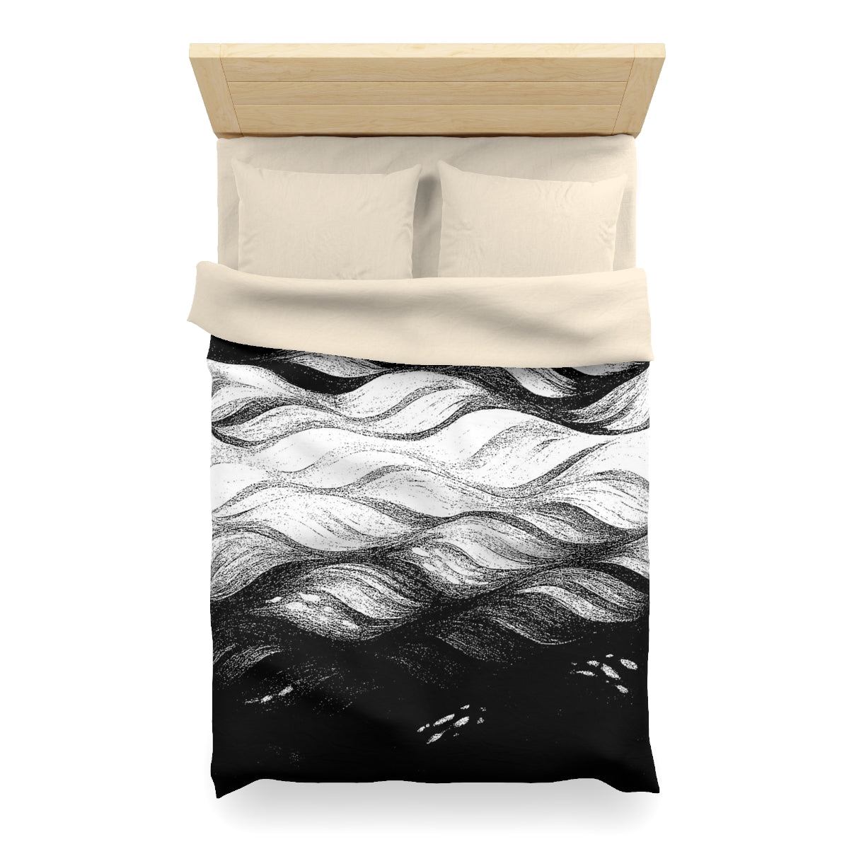 Twin XL size duvet cover in Black and White with cream lining, featuring dynamic grayscale currents in brushed style