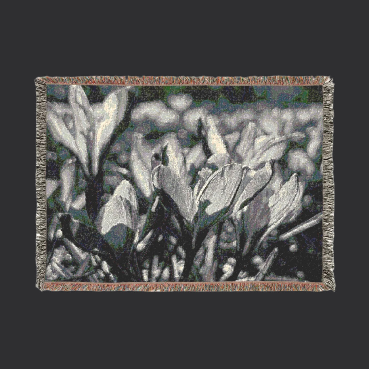 Black and White Floral Woven Blanket