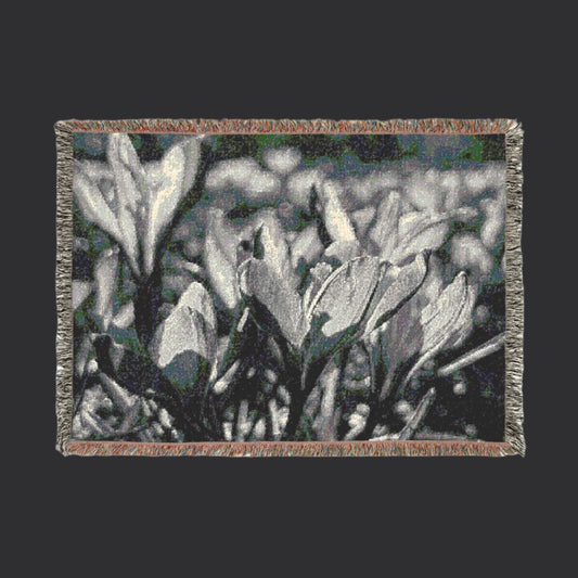 Black and White Floral Woven Blanket
