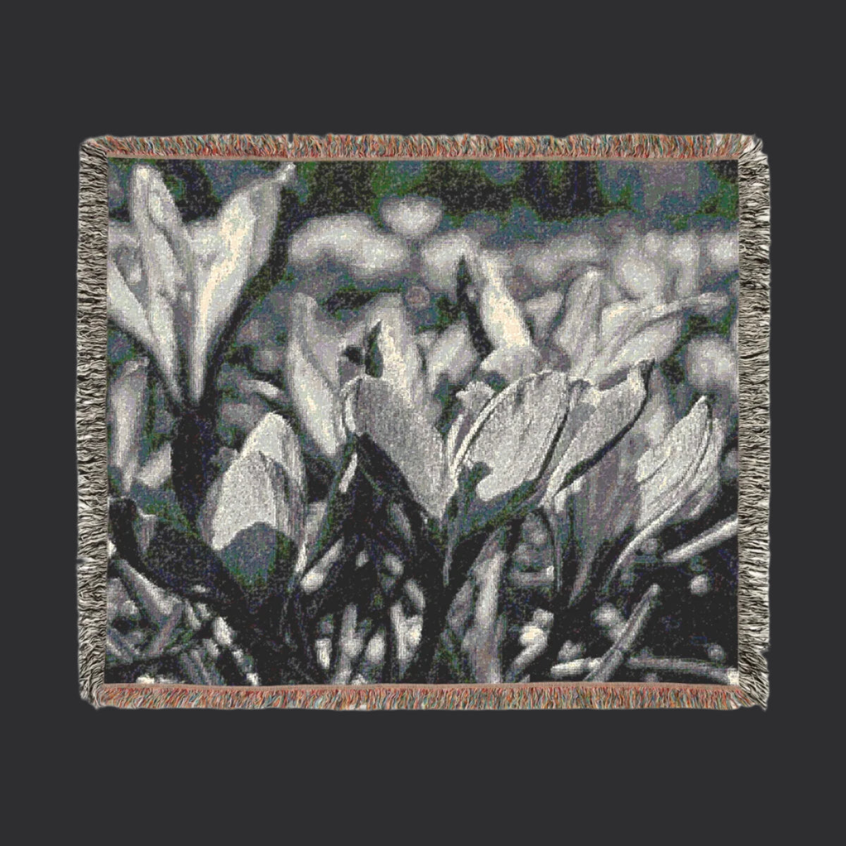 Black and White Floral Woven Blanket