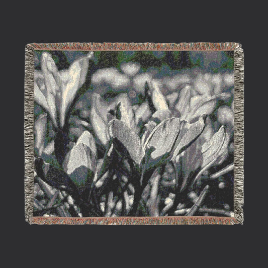 Black and White Floral Woven Blanket