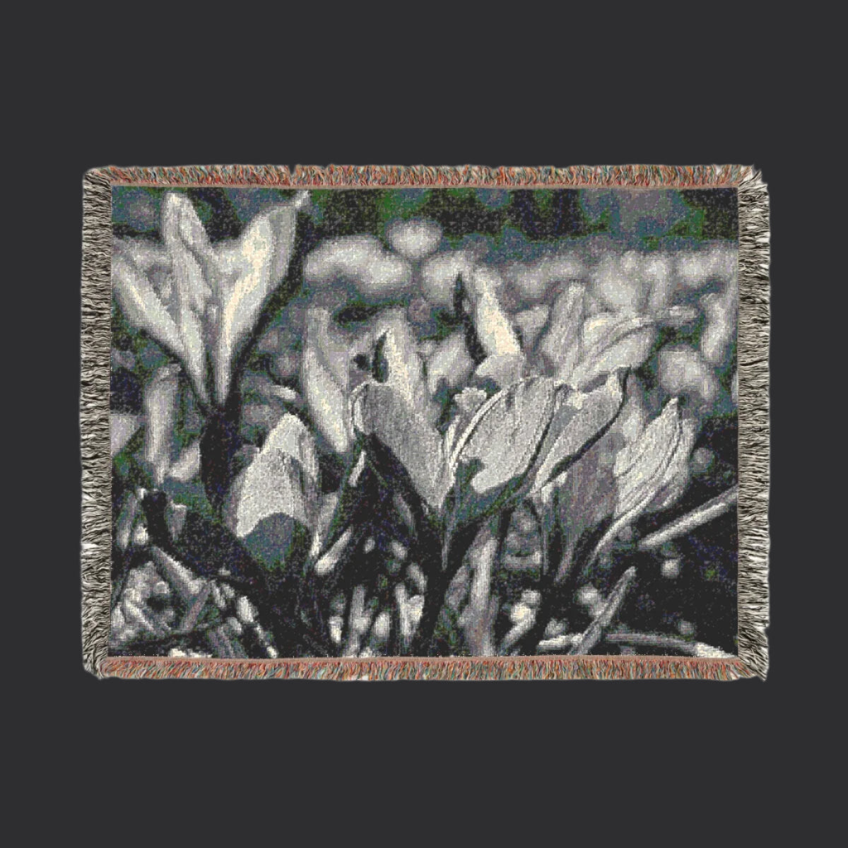 Black and White Floral Woven Blanket