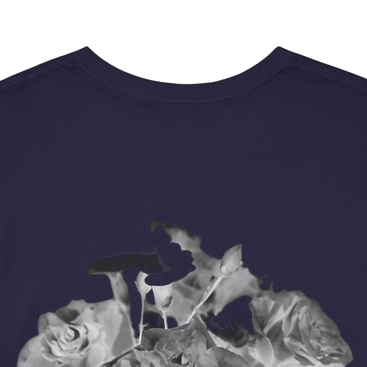 floral gildan 5000 cotton heavy t-shirt featuring black and white roses