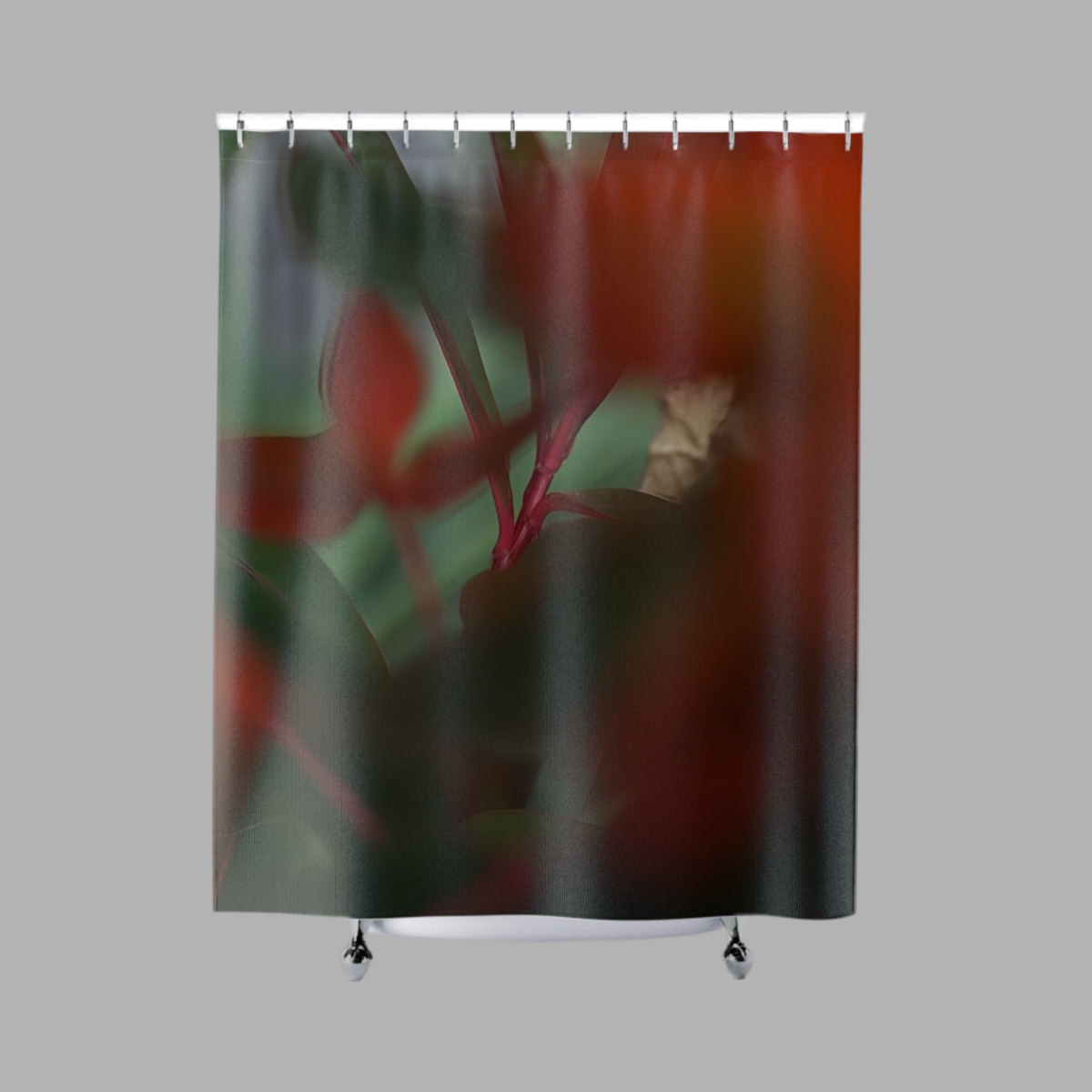 Designer shower curtain featuring close up of plant red green size: 71’’x74’’