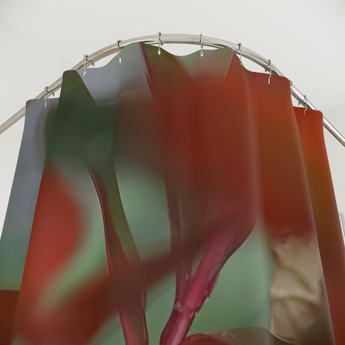 Designer shower curtain featuring close up of plant red green size: 71’’x74’’