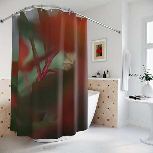 Designer shower curtain featuring close up of plant red green size: 71’’x74’’