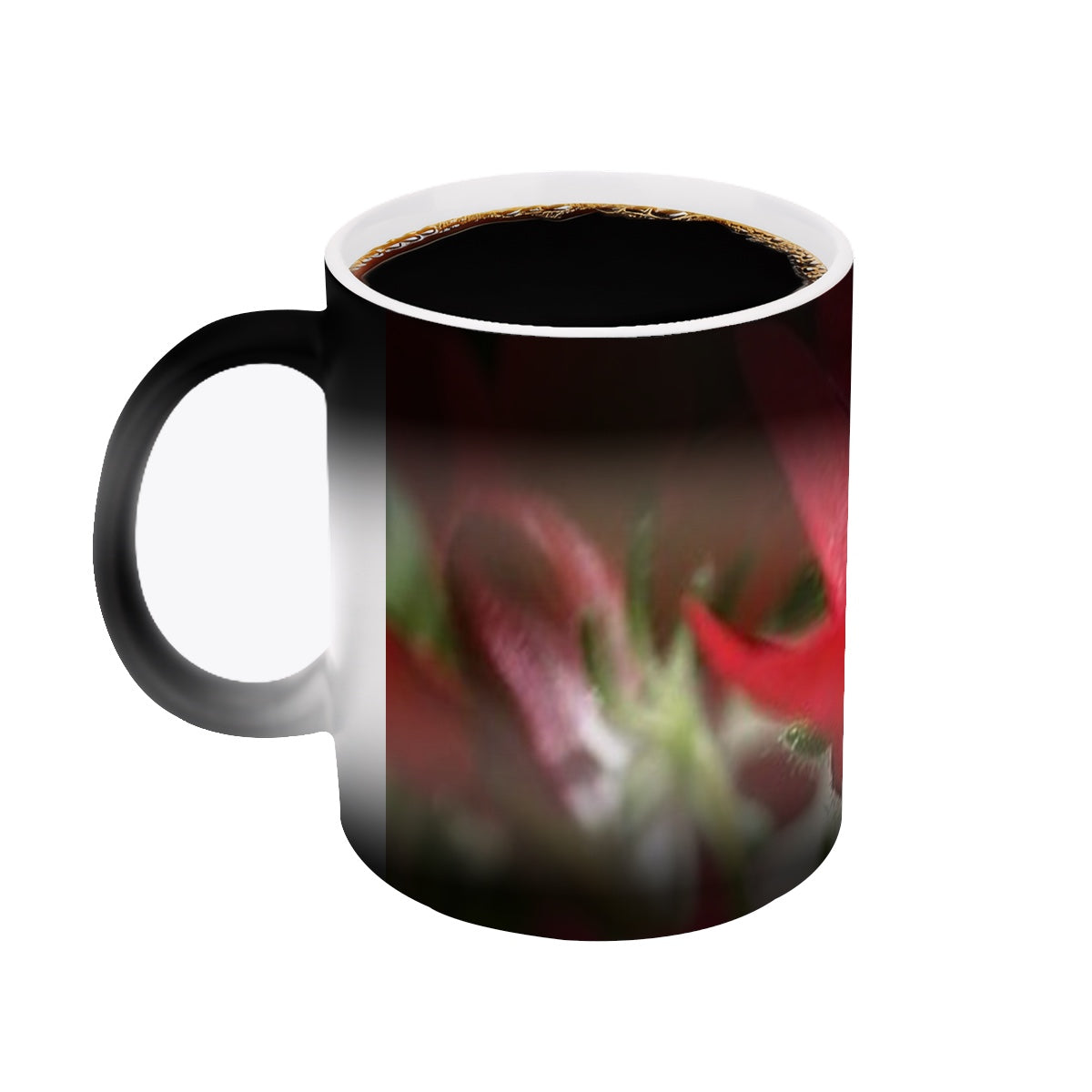 Color changing magic mug featuring red flower close up size: 11oz