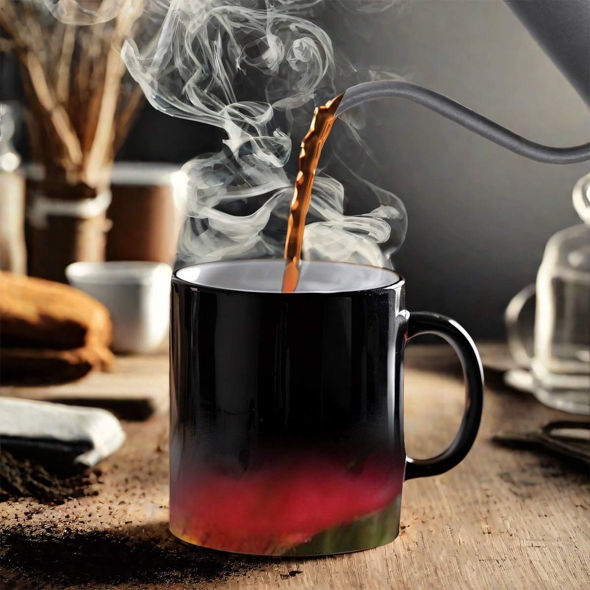 Color changing magic mug featuring red flower close up size: 11oz