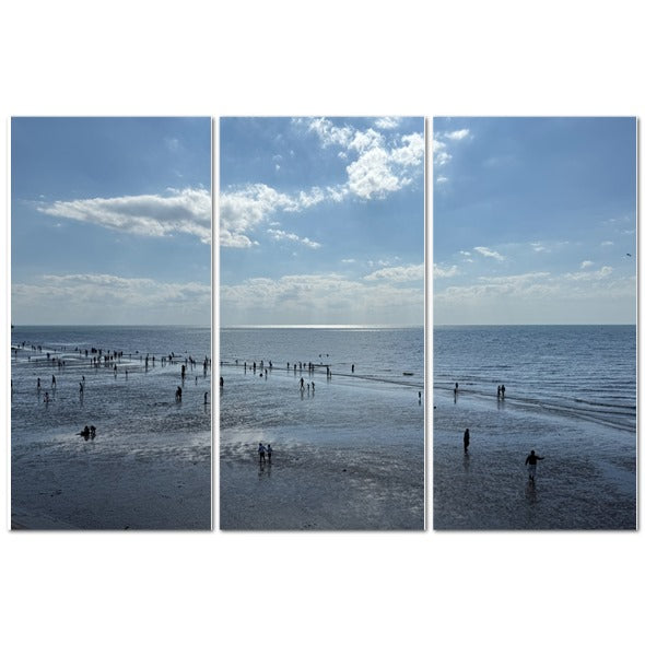 Made in UK Triptych Canvas featuring Beach in Shadow with Sunlight on the Horizon.