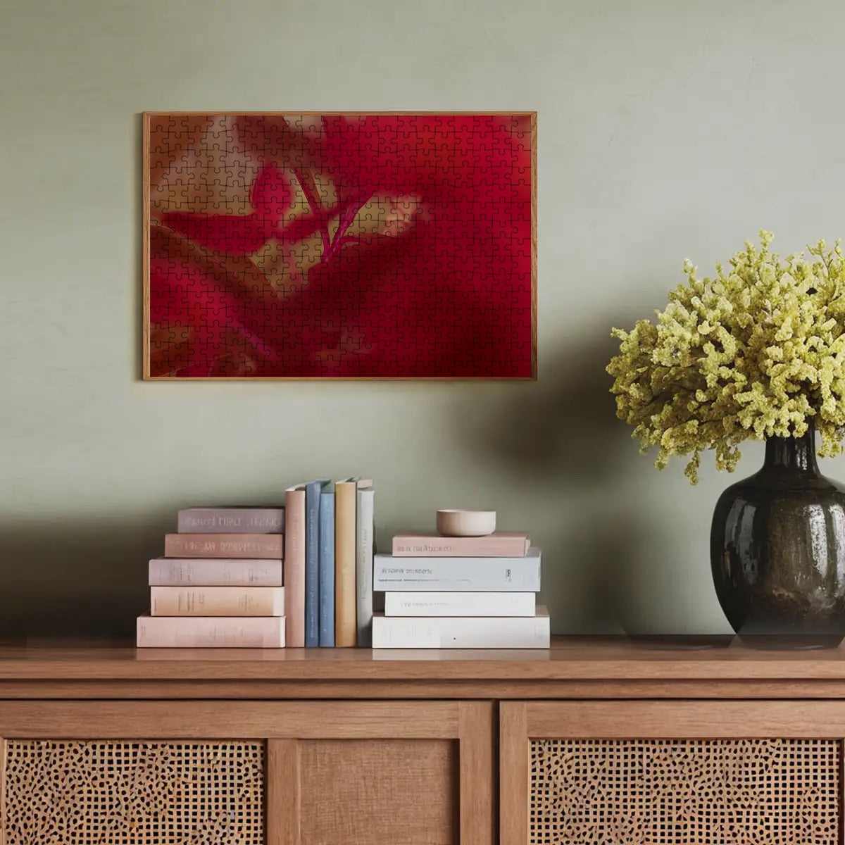 Brownie-toned puzzle image with rich brown highlights, moody and textured foliage photo