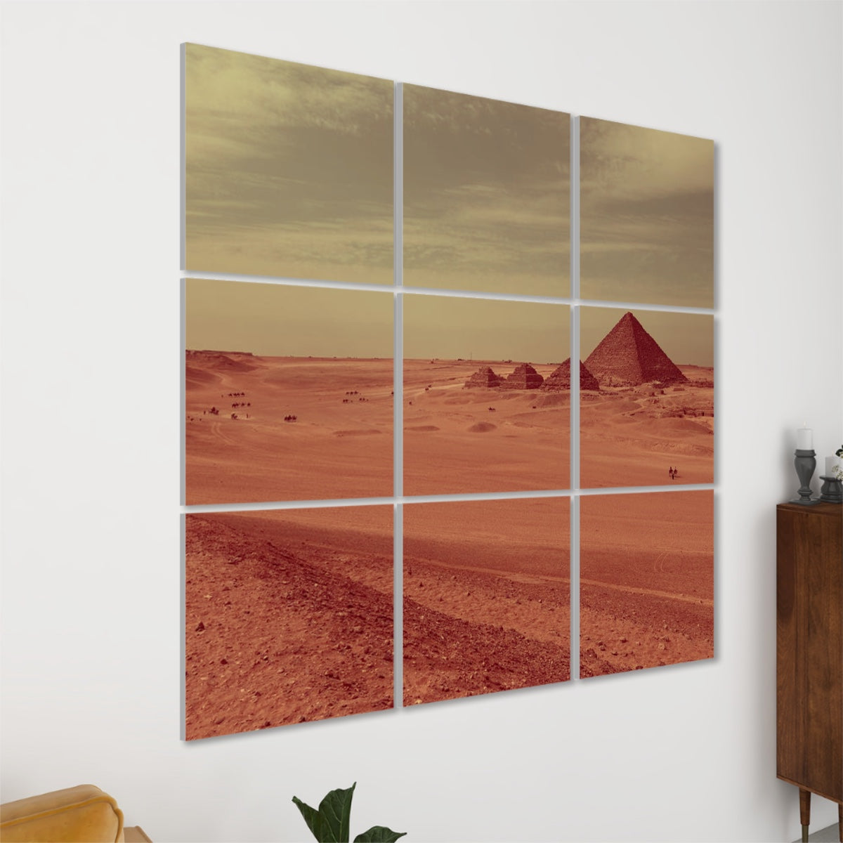 9 Decorative Sound Absorbing Wall Panel featuring Pyramid of Menkaure in Giza, size: 24''x24'', color: brownie
