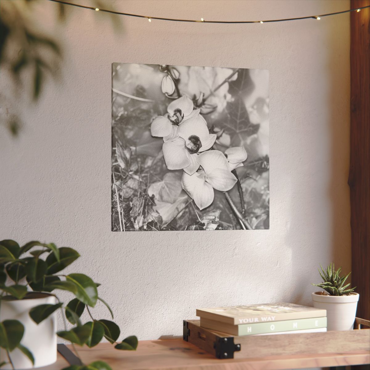 giclée canvas print featuring black and white orchids size: 15.8''x15.8''