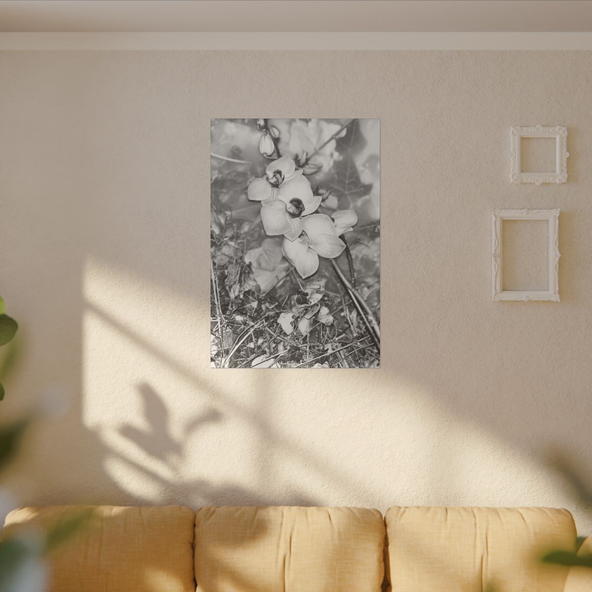 giclée canvas print featuring black and white orchids size: 19.7''x29.4''