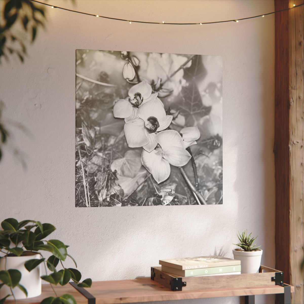 giclée canvas print featuring black and white orchids size: 23.6''x23.6''
