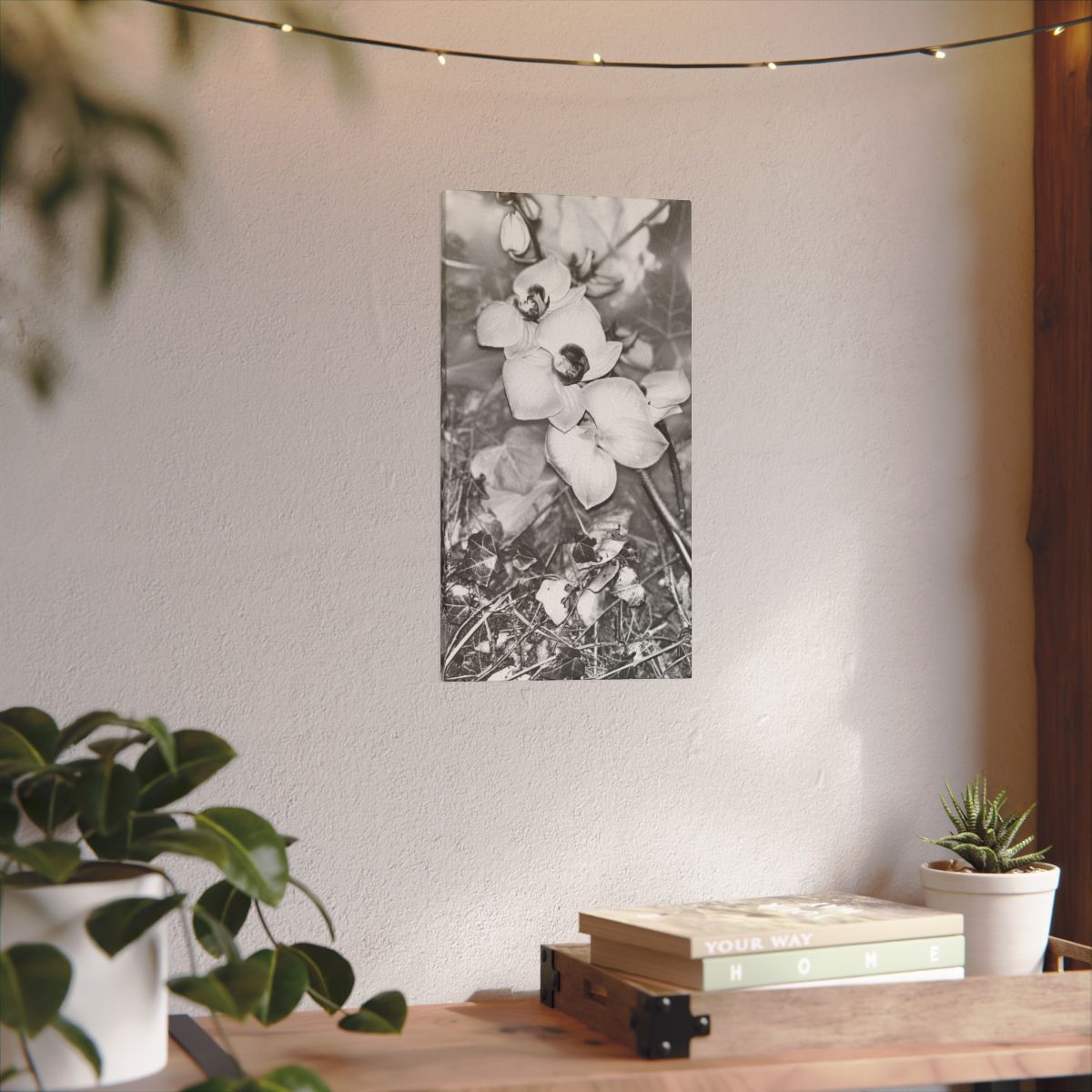 giclée canvas print featuring black and white orchids size: 7.9''x15.8''