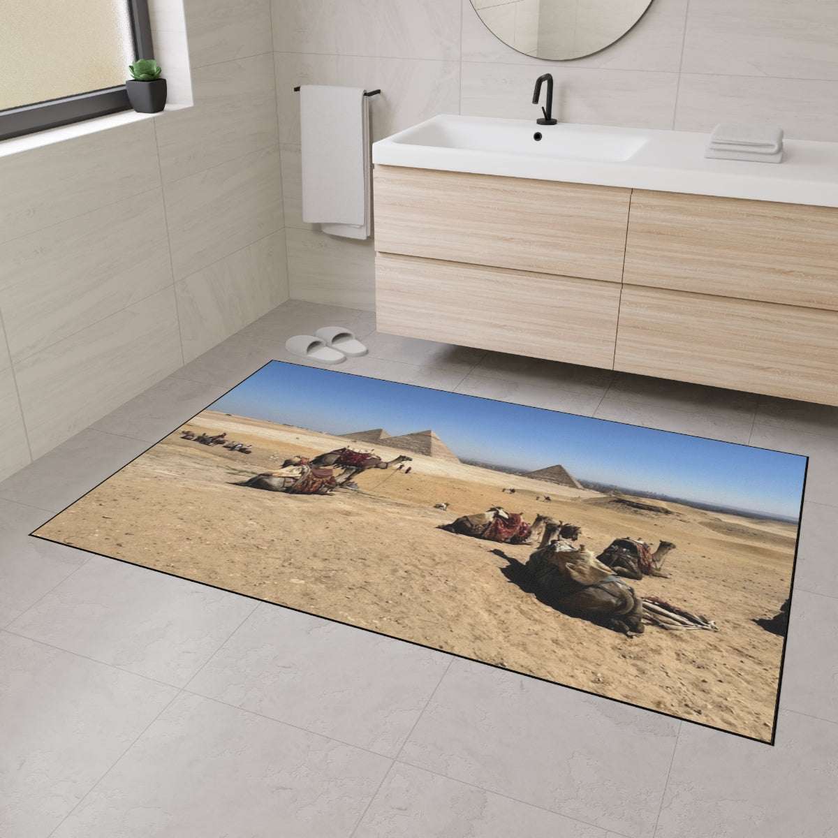 Heavy Duty Floor Mat featuring camels desert and pyramids