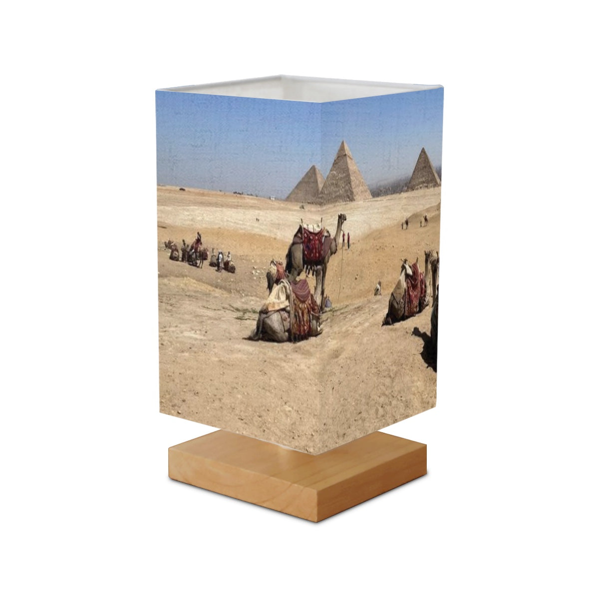 Square Table Lamp featuring camels desert and pyramids in distance size: 5.5''x5.5''x11''