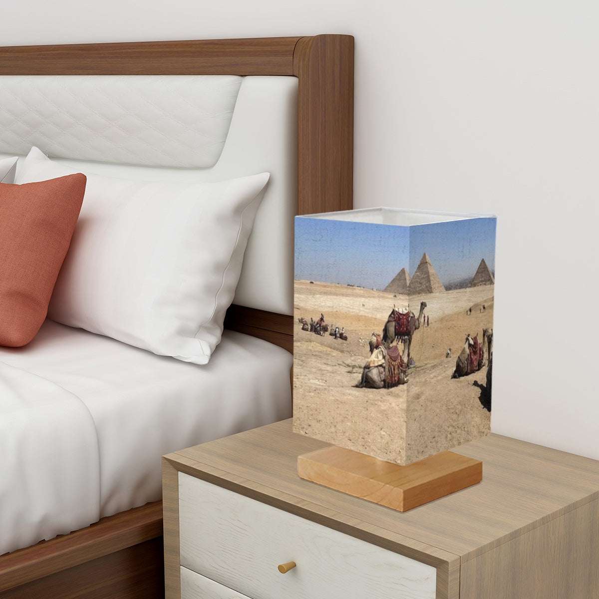 Square Table Lamp featuring camels desert and pyramids in distance size: 5.5''x5.5''x11''