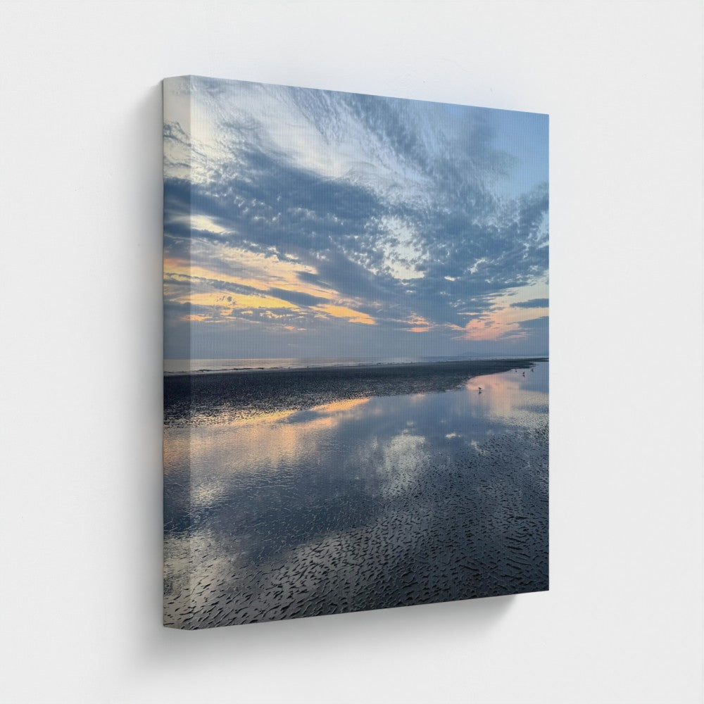 Eco-Friendly Canvas featuring Blackpool Beach Sunset X Reflection. Papi's Canvas print of wet sand mirror reflection at dusk