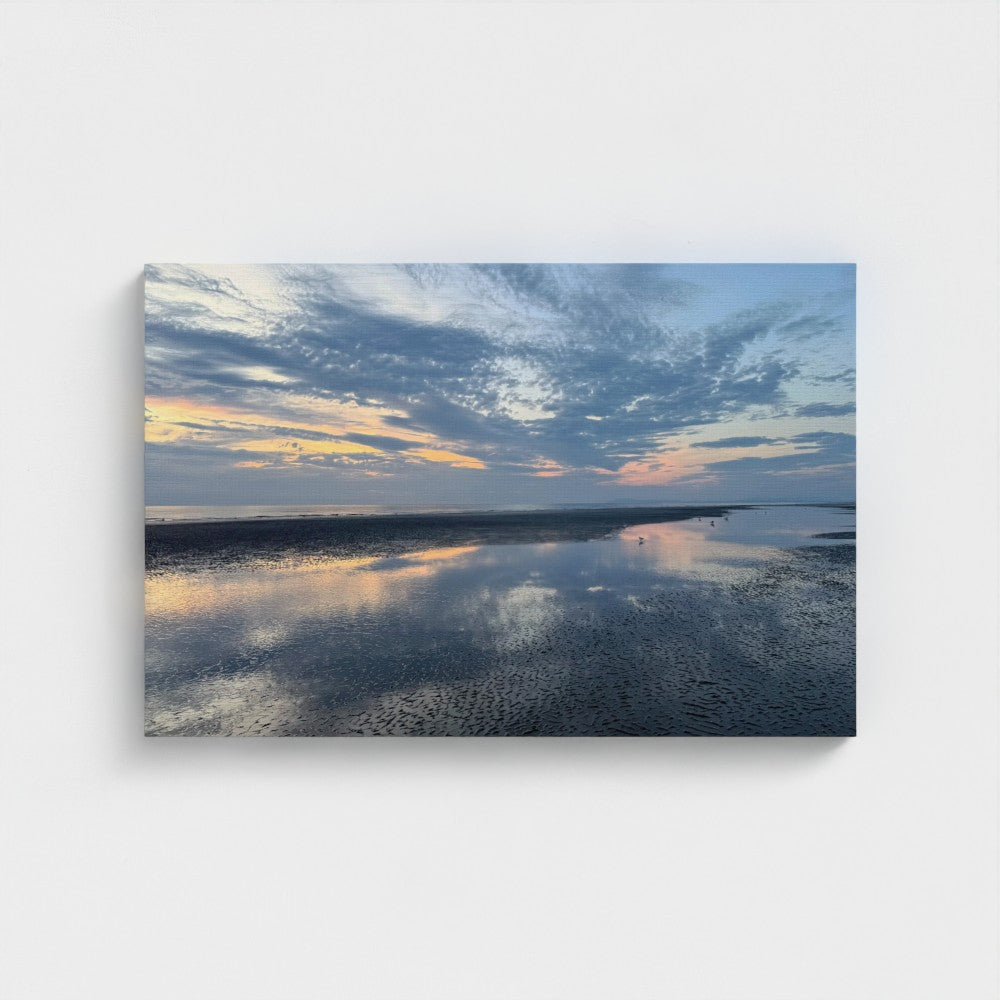 Eco-Friendly Canvas featuring Blackpool Beach Sunset X Reflection with mirrored wet sand and pastel sky tones