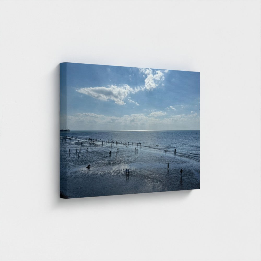 Made in UK Ec0-Friendly Canvas with Beach in Shadow and Sunlight on the Horizon. Papi's seascape