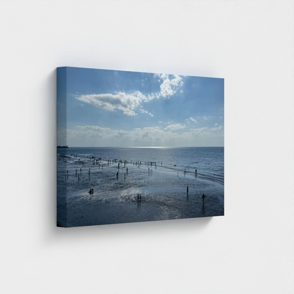 Papis Canvas print Made in UK Ec0-Friendly Canvas with Beach in Shadow and Sunlight on the Horizon. Low tide