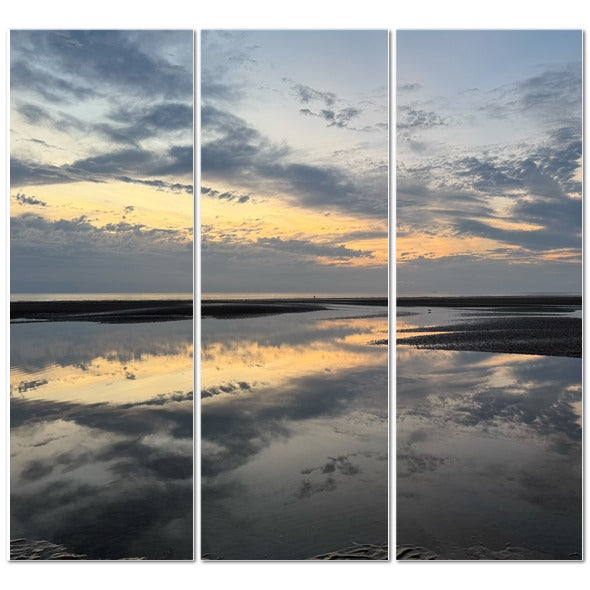 Papis Canvas Made in UK Triptych Canvas featuring Sea Sunset Sky and Clouds Reflection beach reflection triptych wall art