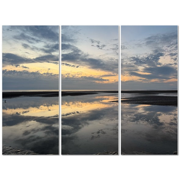 Made in UK Triptych Canvas featuring Sea Sunset Sky and Clouds Reflection panoramic three panel coastal wall art