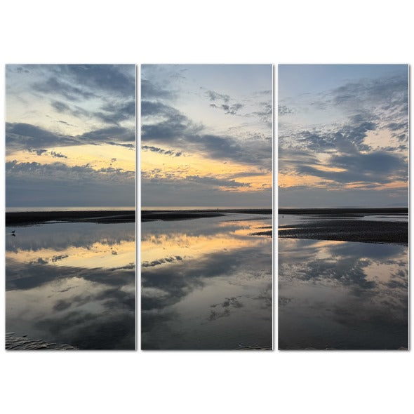 Papi's Canvas Made in UK Triptych Canvas featuring Sea Sunset Sky and Clouds Reflection. Three panel seaside mirror image wall art