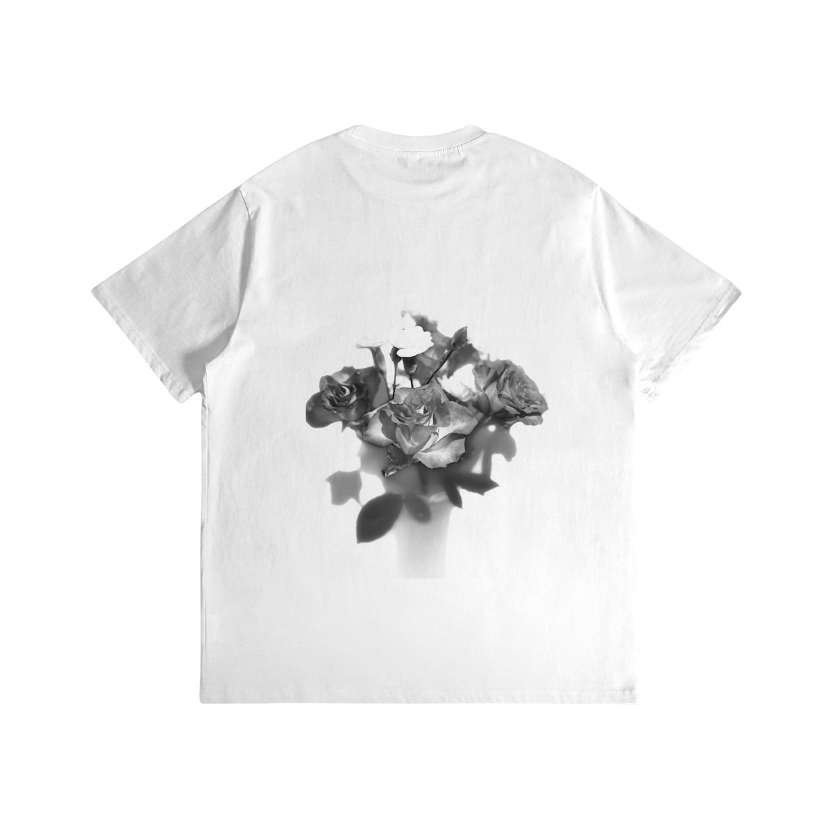 floral gildan 5000 cotton heavy t-shirt featuring black and white roses