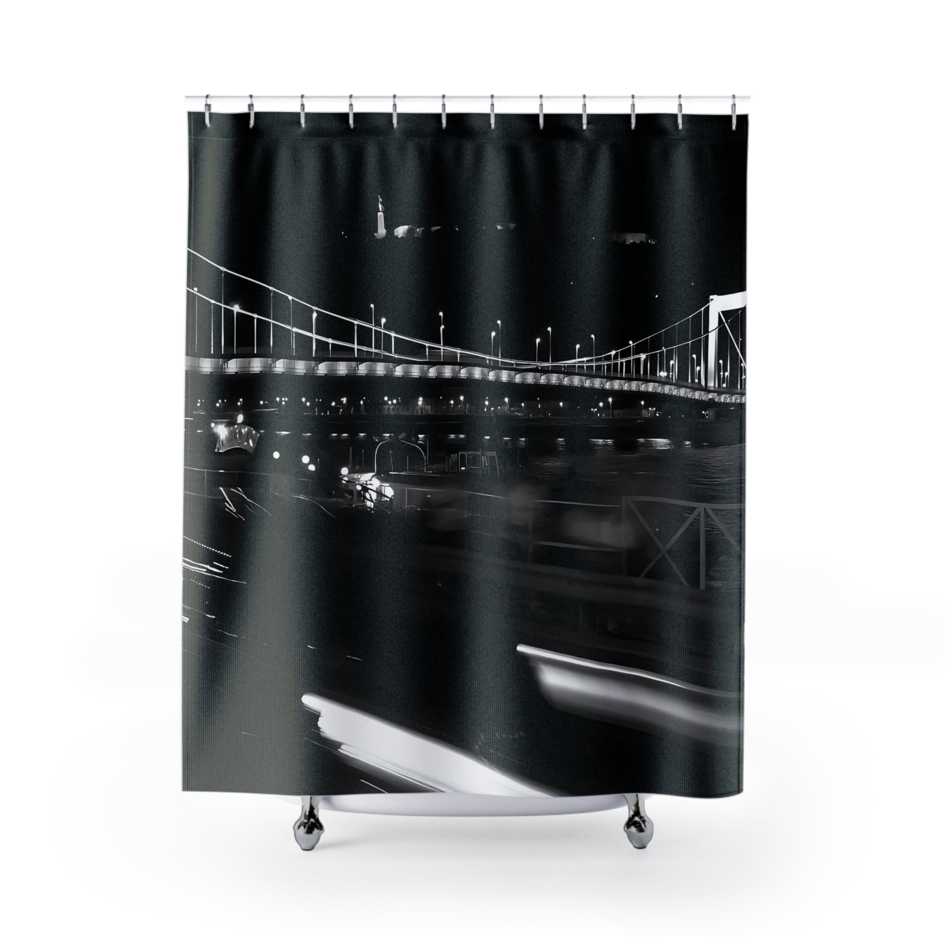 Designer shower curtain featuring bridge in Budapest over the Danube river with Citadel in the background, size: 71’’x74’’
