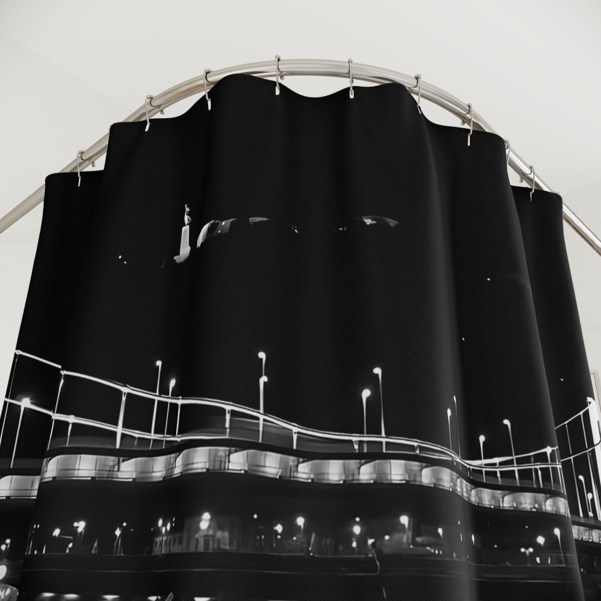 Designer shower curtain featuring bridge in Budapest over the Danube river with Citadel in the background, size: 71’’x74’’