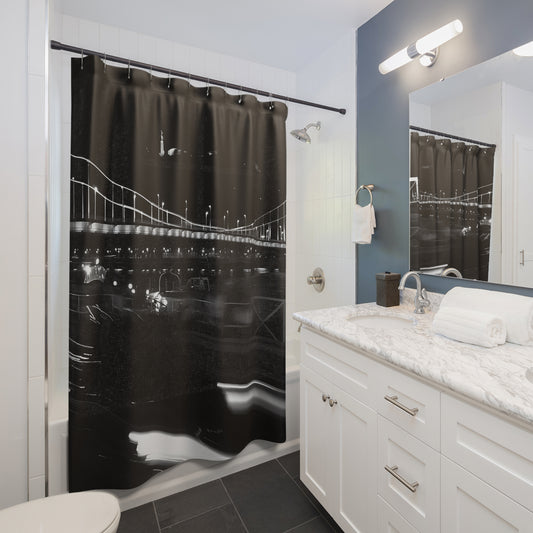 Designer shower curtain featuring bridge in Budapest over the Danube river with Citadel in the background, size: 71’’x74’’