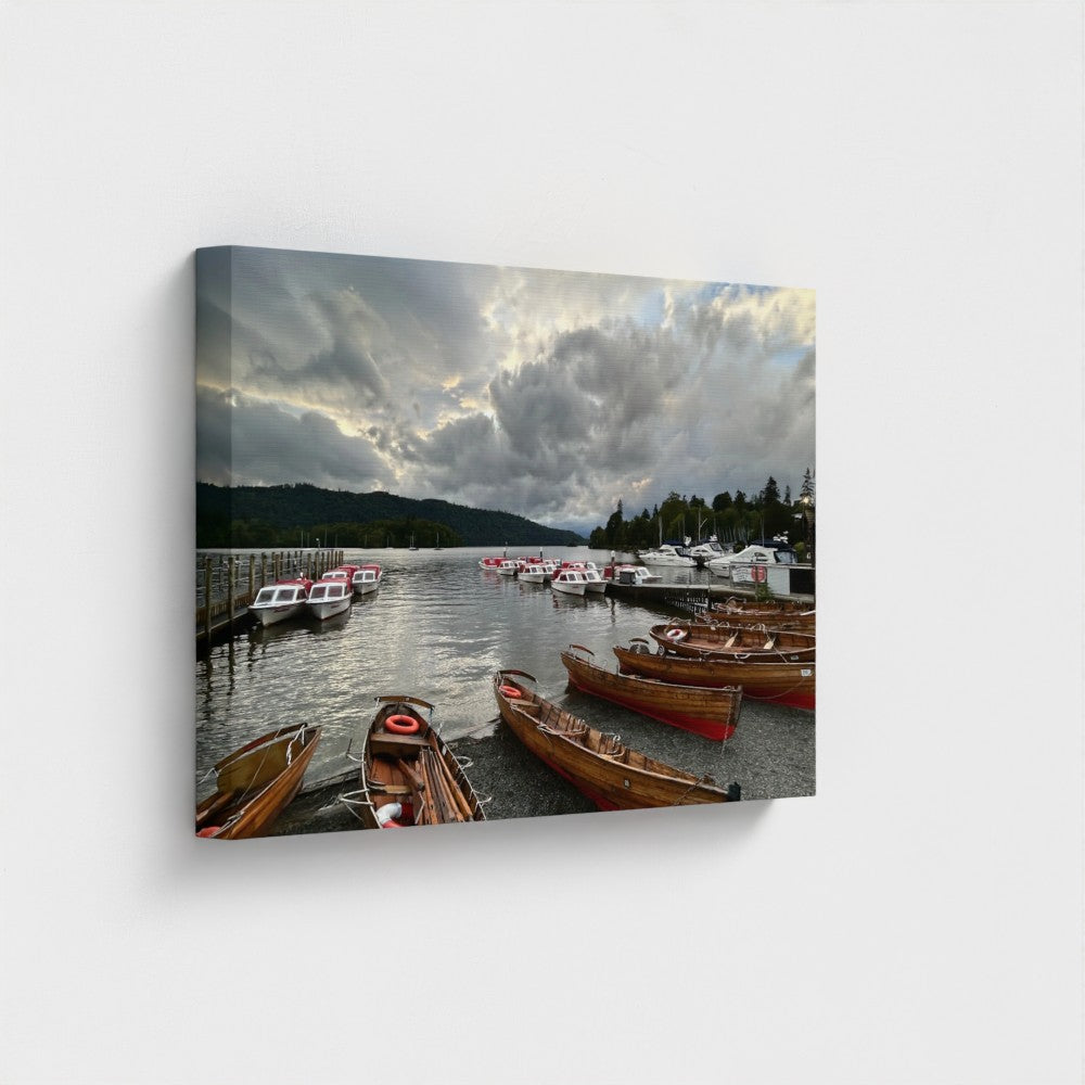 Papi's Canvas eco canvas wall art Windermere featuring boats, lake, and clouds