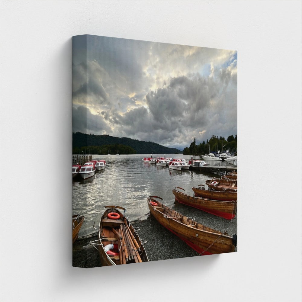 Eco canvas wall art Windermere featuring lake, boats and cloudy sky