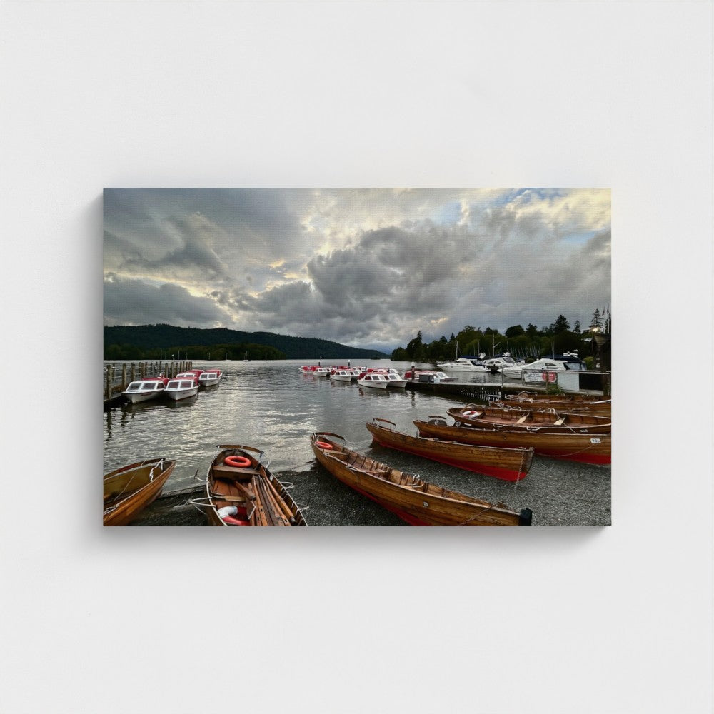 Scenic lake, and boats printed on eco canvas wall art Windermere by Papi's Canvas