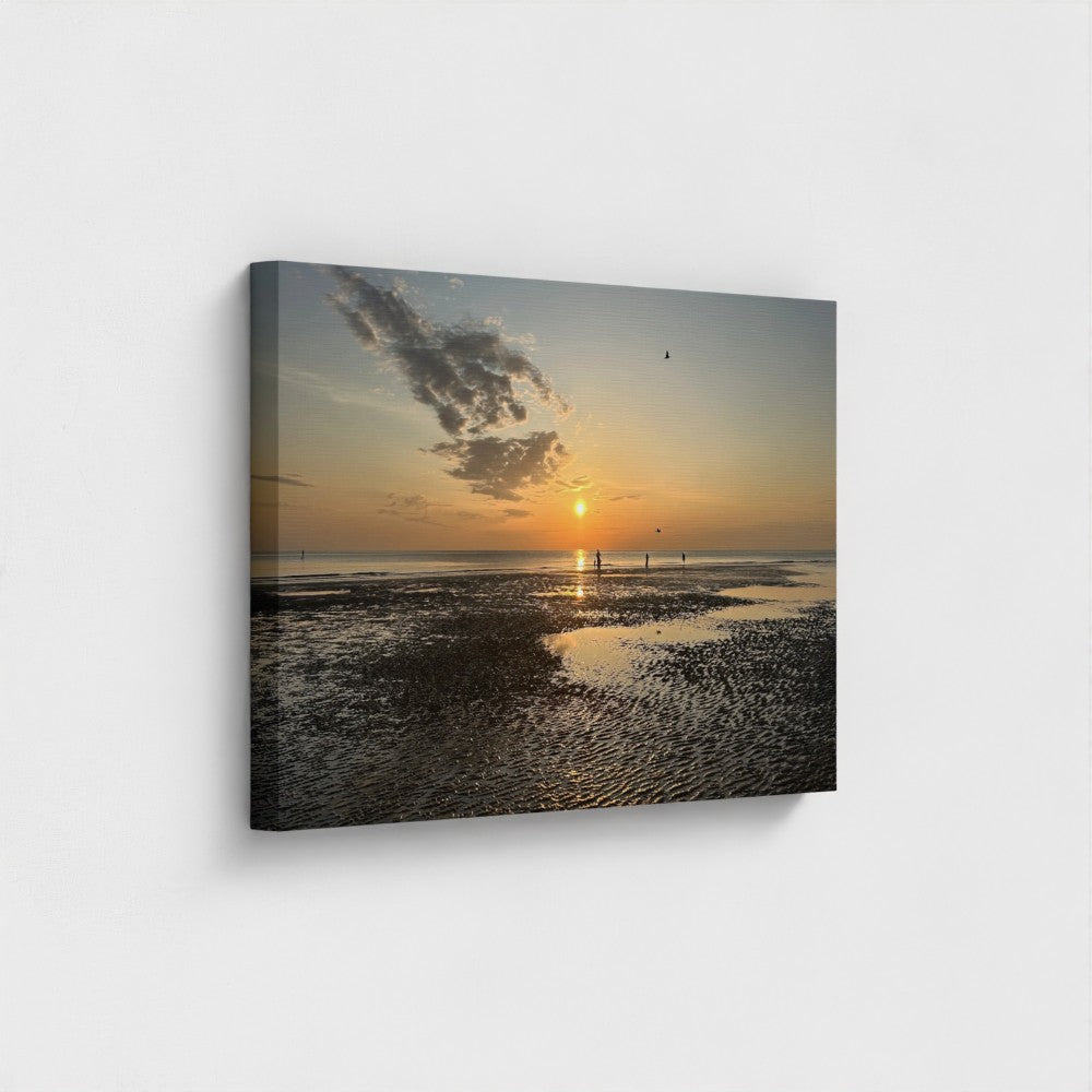 Sunset seascape printed on canvas with reflective water and cloudy sky Eco-Friendly Giclee by Papi's Canvas