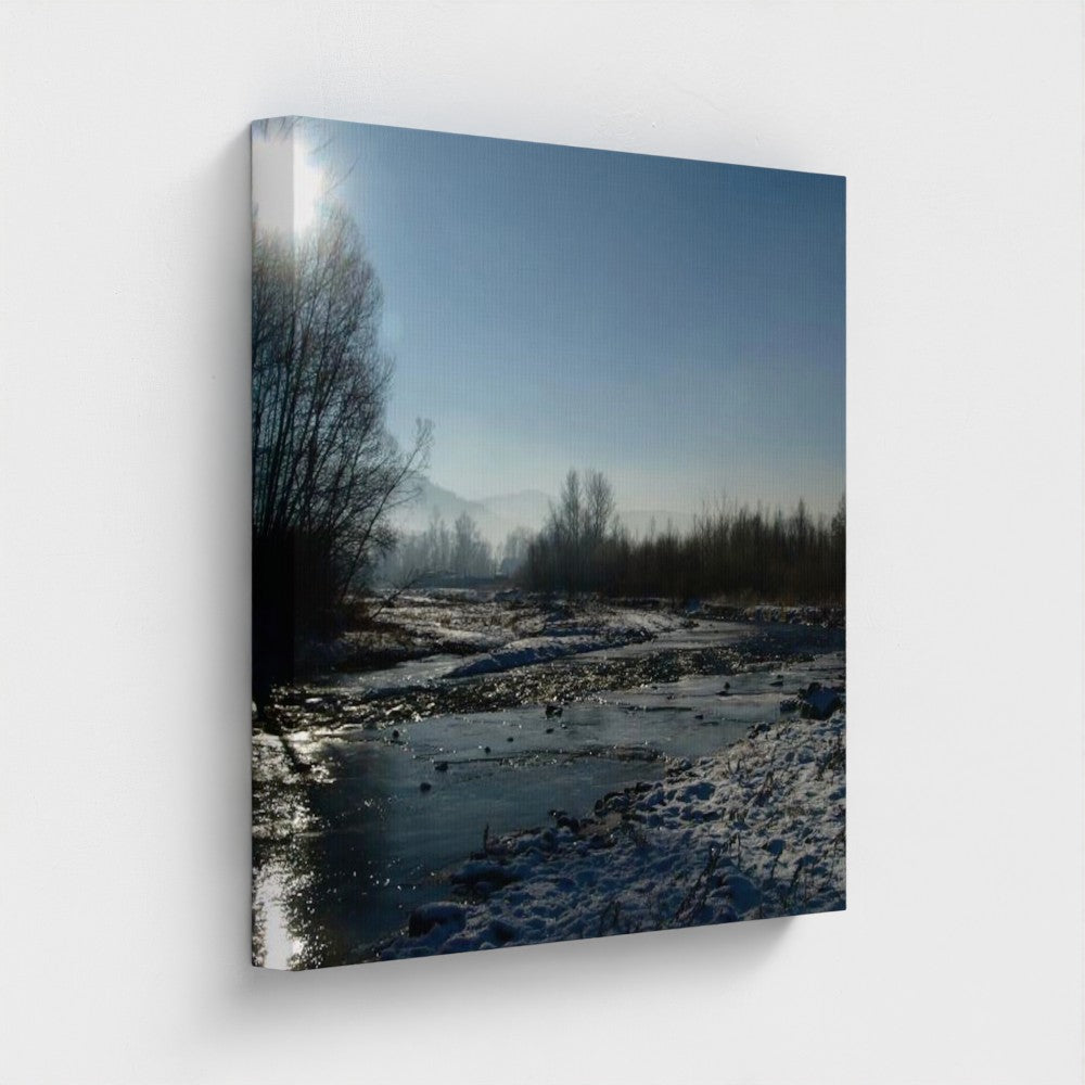 Eco-Friendly Landscape Wall Art featuring river in forest in winter