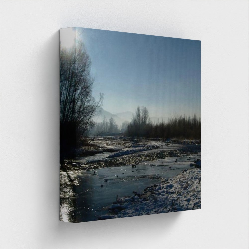 Eco-Friendly Landscape Wall Art featuring a river in winter under a clear blue sky