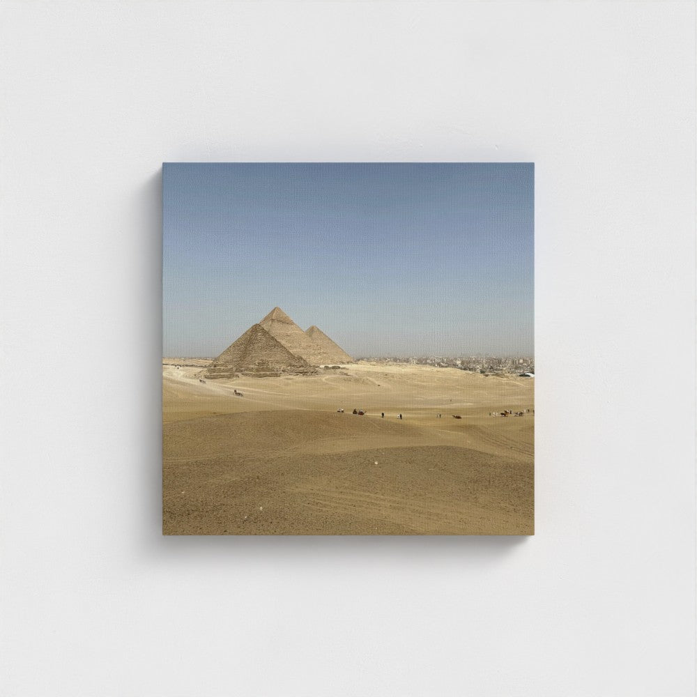 Pyramids of Giza print on Eco-Friendly Recycled Canvas by Papi's Canvas with desert landscape and clear sky