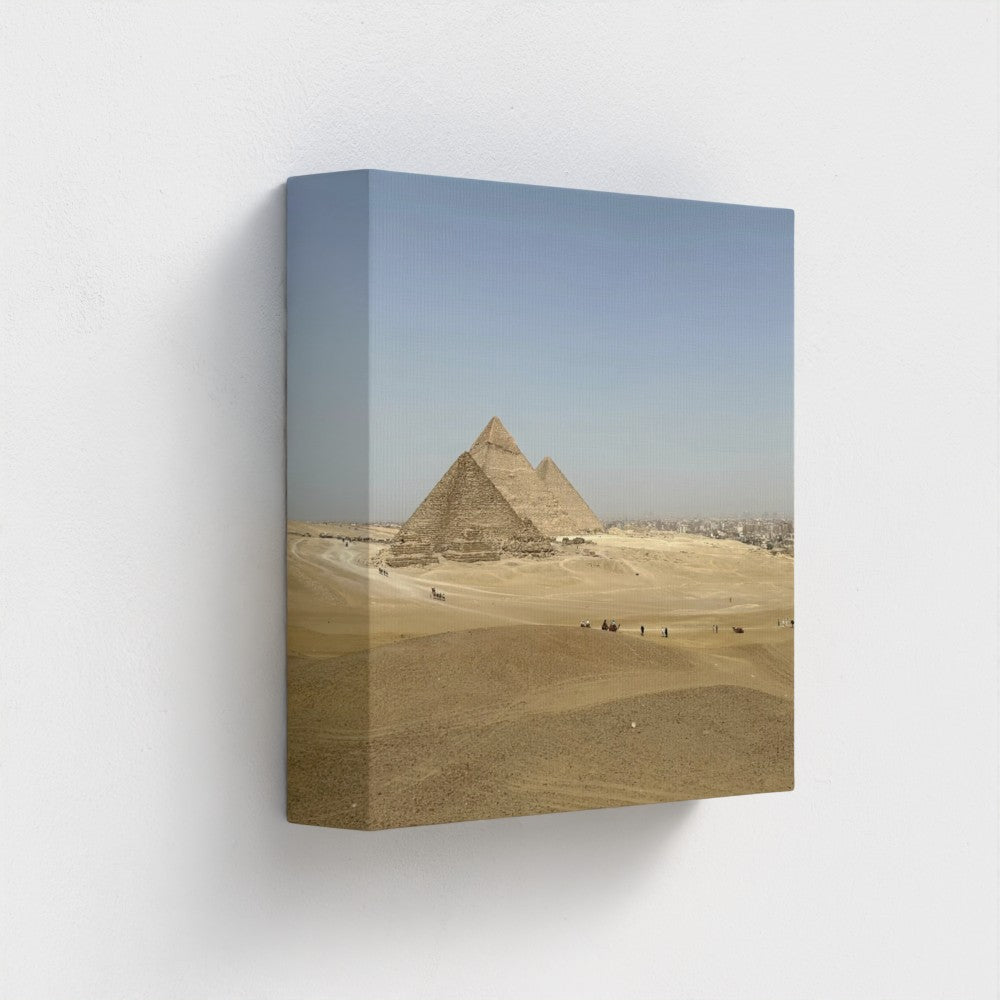 Egyptian pyramids printed on eco-friendly recycled canvas by Papi's Canvas with high-quality desert scene