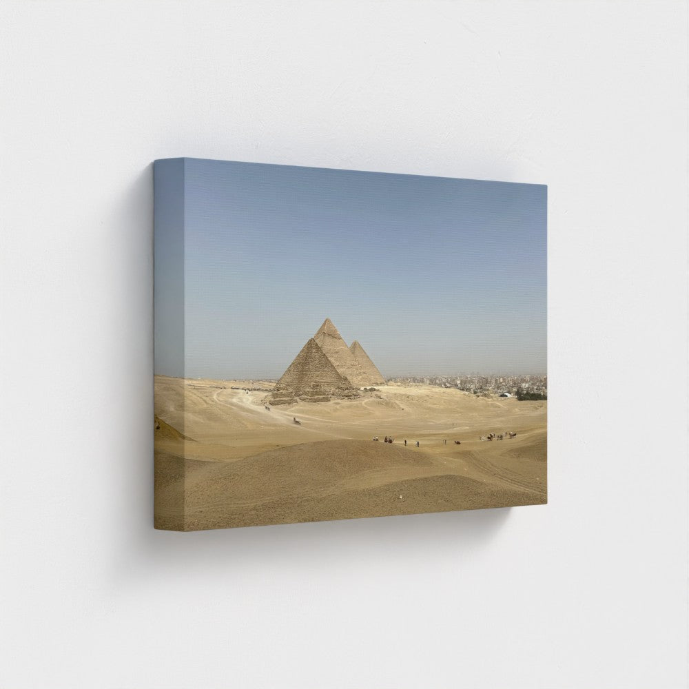 Papi's Canvas Eco-Friendly Recycled Canvas print featuring the pyramids of Egypt under a clear blue sky
