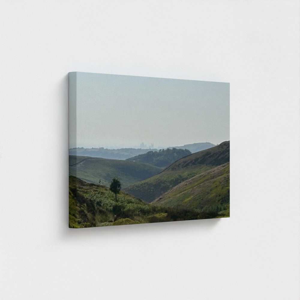 Eco-Friendly Wall Decor Manchester Skyline From Peak District canvas print on white wall