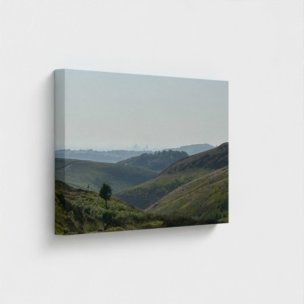 Eco-Friendly Wall Decor Manchester Skyline From Peak District canvas print showing scenic hills and distant city skyline