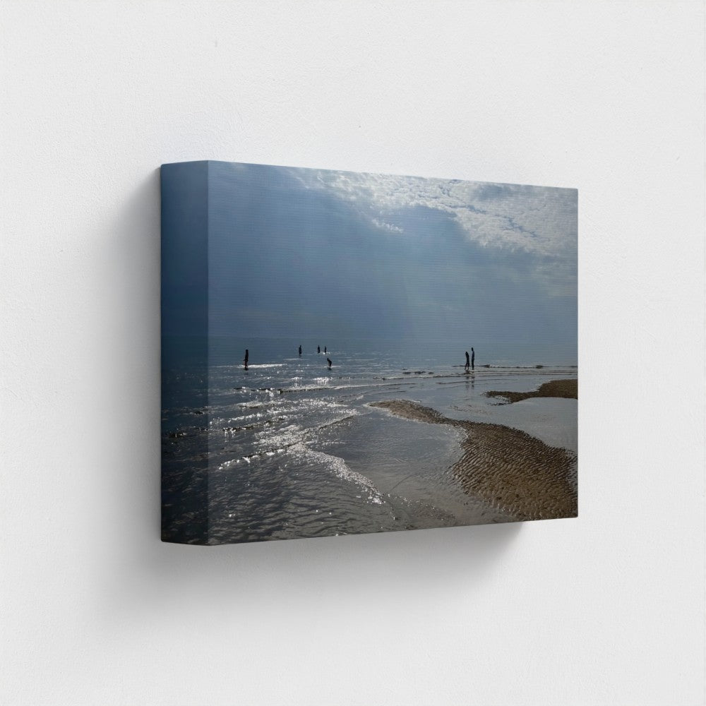side view of recycled canvas printed with vegan inks featuring Blackpool Beach, size: 12''x8''
