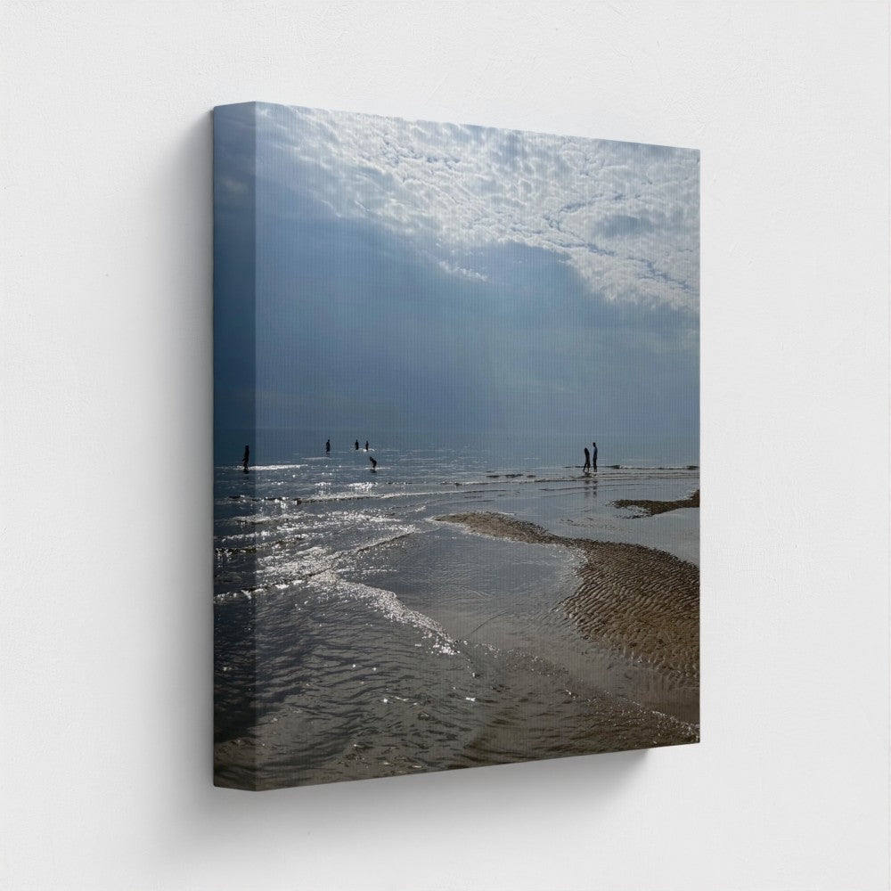 side view of recycled canvas printed with vegan inks featuring Blackpool Beach, size: 16''x16''
