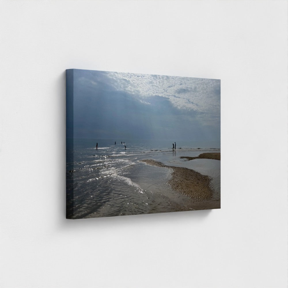 side view of recycled canvas printed with vegan inks featuring Blackpool Beach, size: 30''x20''