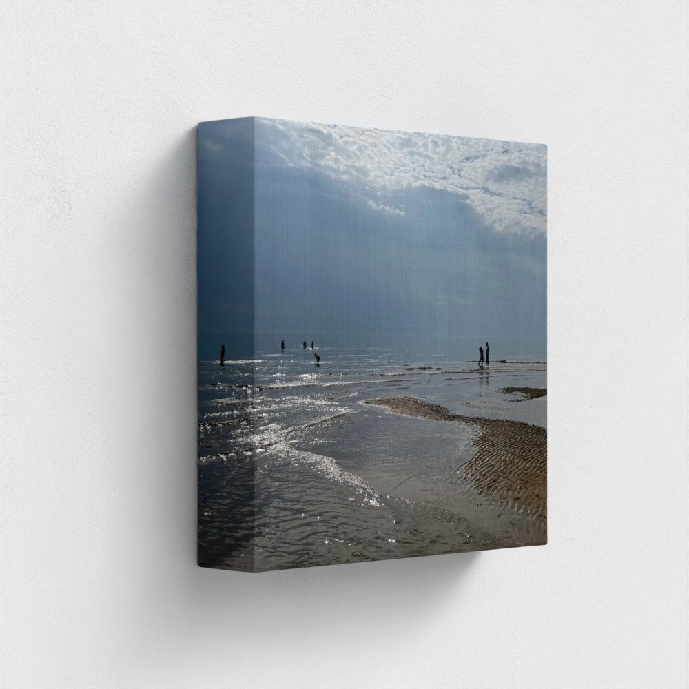 side view of recycled canvas printed with vegan inks featuring Blackpool Beach, size: 8''x8''