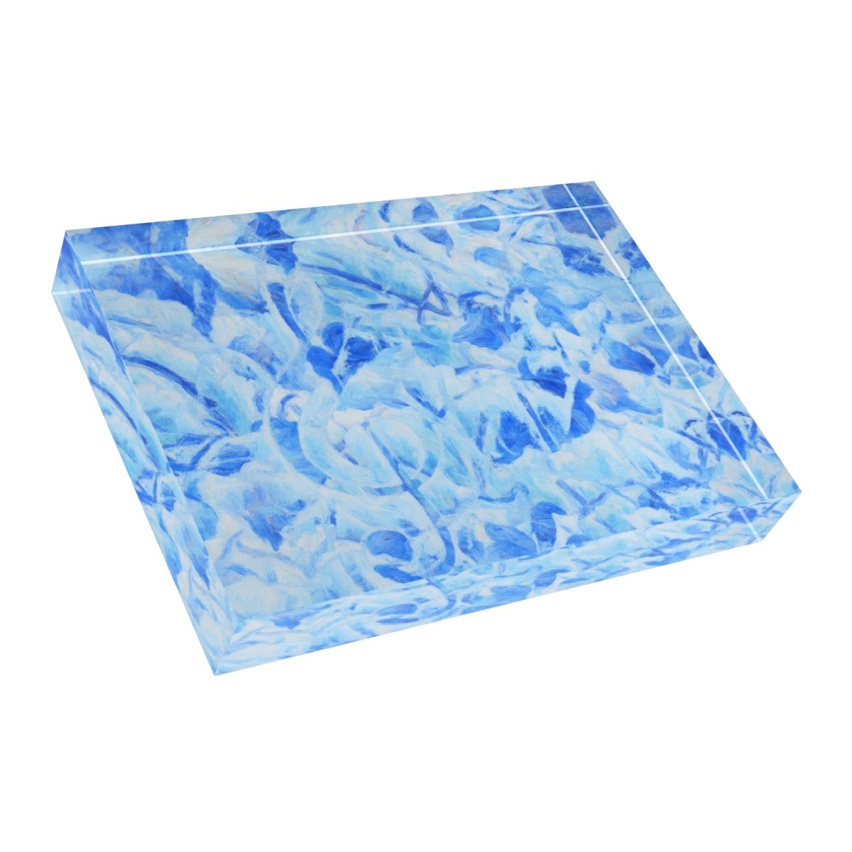 Angled bottom-left perspective emphasizing brushstroke details in blue tones